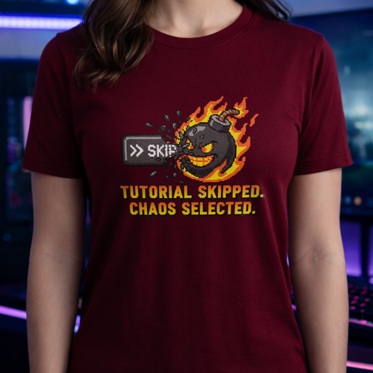 Translation missing: en.Tutorial Skipped Flaming Bomb Tee For Gamers Bold Retro Pixel Art by Alt n Vibe