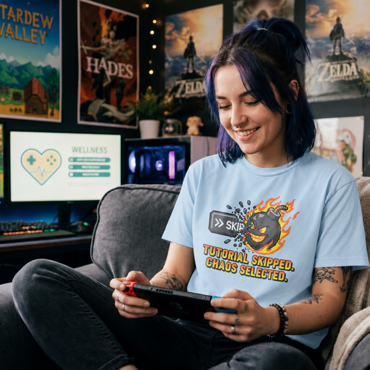 Translation missing: en.Tutorial Skipped Flaming Bomb Tee For Gamers Bold Retro Pixel Art by Alt n Vibe