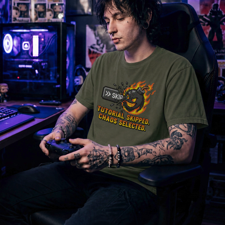 Translation missing: en.Tutorial Skipped Flaming Bomb Tee For Gamers Bold Retro Pixel Art by Alt n Vibe