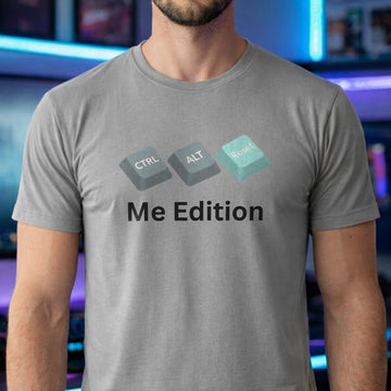 Translation missing: en.Sports grey t-shirt graphic with Ctrl, Alt, and Reset computer keyboard keys over text reading Me Edition