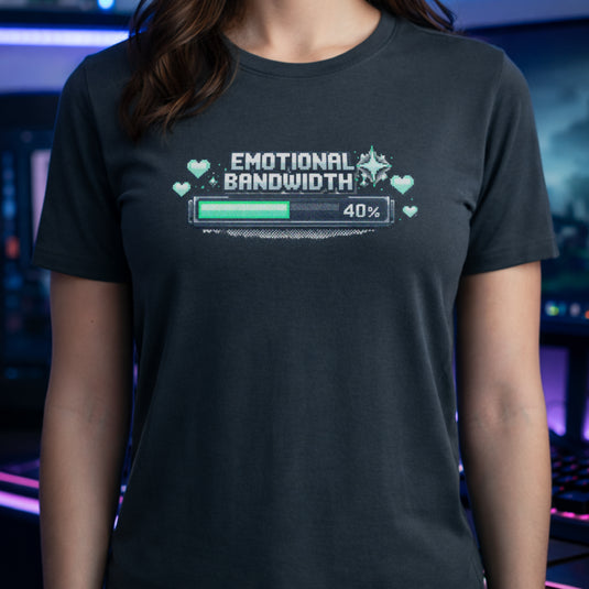 Translation missing: en.Pixel art loading bar dark heather t-shirt reading Emotional Bandwidth 40% with hearts for gamer mental health