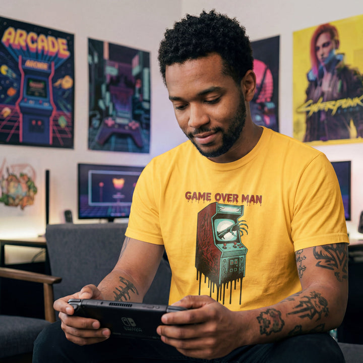 Translation missing: en.Daisy shirt graphic showing a monster hand clawing out of a melting retro arcade screen reading GAME OVER MAN