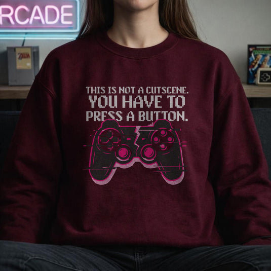 Translation missing: en.Maroon Crewneck Sweatshirt Gamepad Graphic Text Reading, This Is Not a Cutscene Gaming 