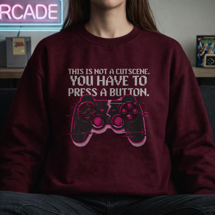 Translation missing: en.Maroon Crewneck Sweatshirt Gamepad Graphic Text Reading, This Is Not a Cutscene Gaming 