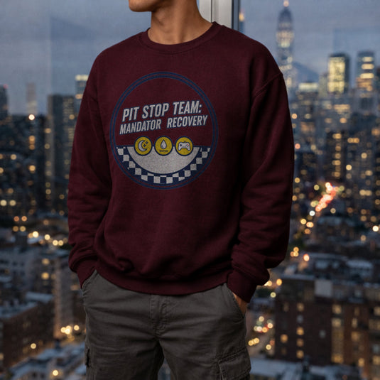 Translation missing: en.Maroon Crewneck Sweatshirt Racing Gamer Dashboard Badge With Text, Pit Stop Team Mandator Recovery 
