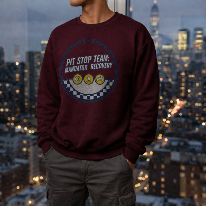Translation missing: en.Maroon Crewneck Sweatshirt Racing Gamer Dashboard Badge With Text, Pit Stop Team Mandator Recovery 