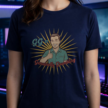 Translation missing: en.Navy cotton tee with retro Inspired man thumbs up graphic and text "Genuinely Grumbling"