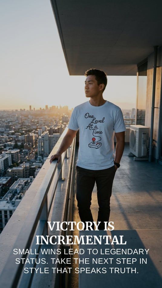 Translation missing: en.Image with text overlay "VICTORY IS INCREMENTAL" and sub text 'SMALL WINS LEAD TO LEGENDARY STATUS. TAKE THE NEXT STEP ON STYLE THAT SPEAKS TRUTH.'