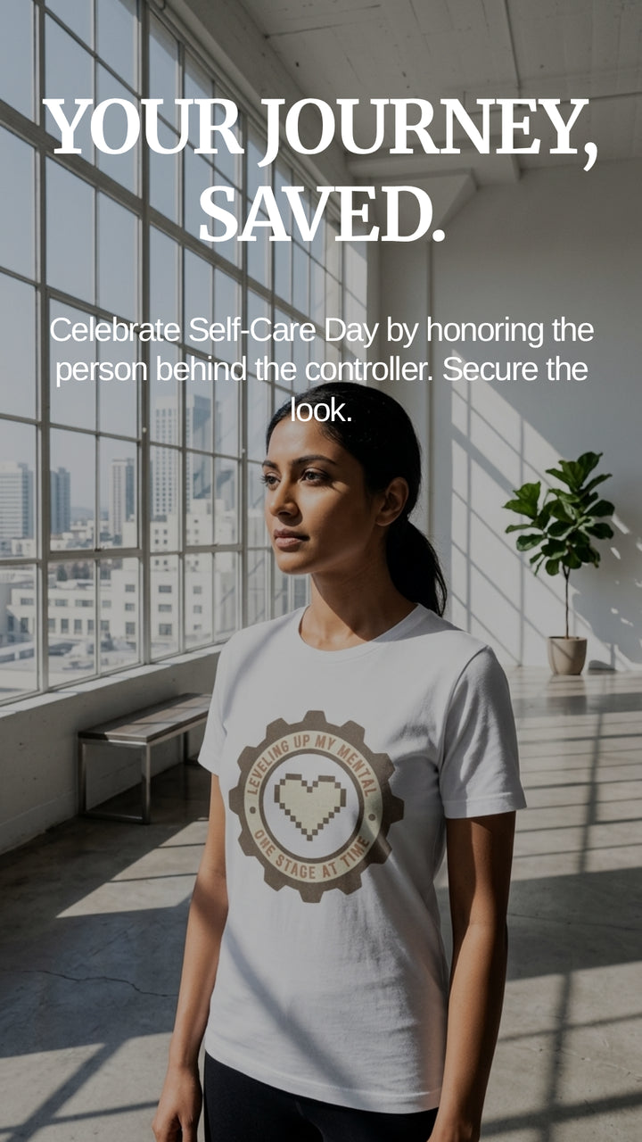 Translation missing: en.Text "YOUR JOURNEY, SAVED." Sub text "celebrate self-care day by honoring the person behind the controller." motivational quote