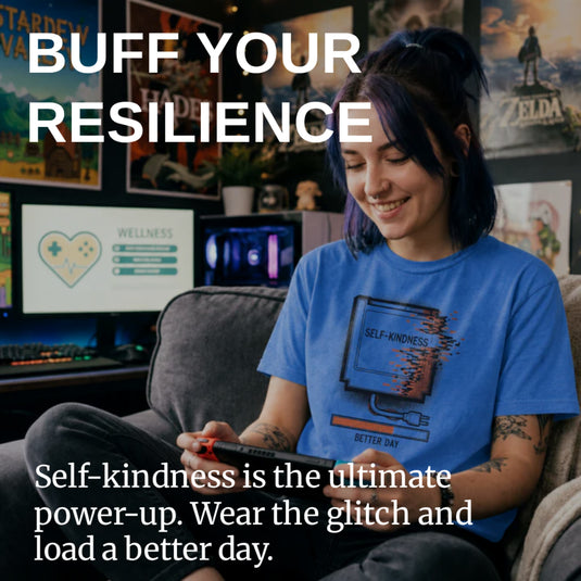 Translation missing: en.Image overlayed with motivational text about resilience and self-kindness
