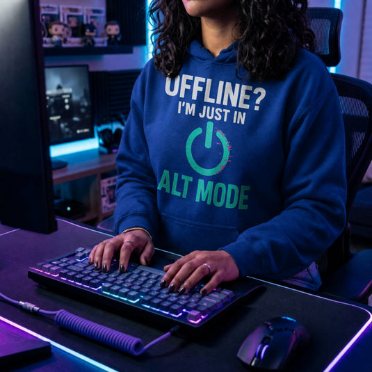 Translation missing: en.Royal hoodie with Cyberpunk Glitch Power Symbol the text OFFLINE? I'M JUST ALT MODE