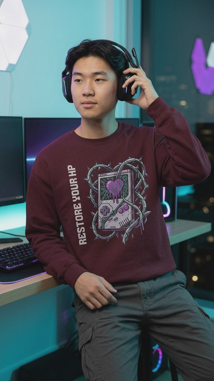 Restore Your HP Retro Handheld Game Gamer Mental Health Sweatshirt product video shoot
