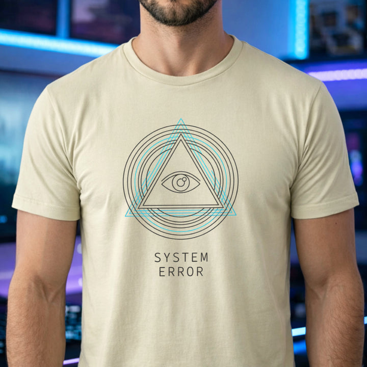 Translation missing: en.Sand t-shirt with geometric eye inside a triangle graphic and text reading System Error